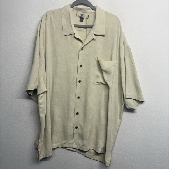 NWT Tommy Bahama Button Down Shirt Cream XXL Sunny Palms Camp Sand Dollar Silk - Picture 1 of 7